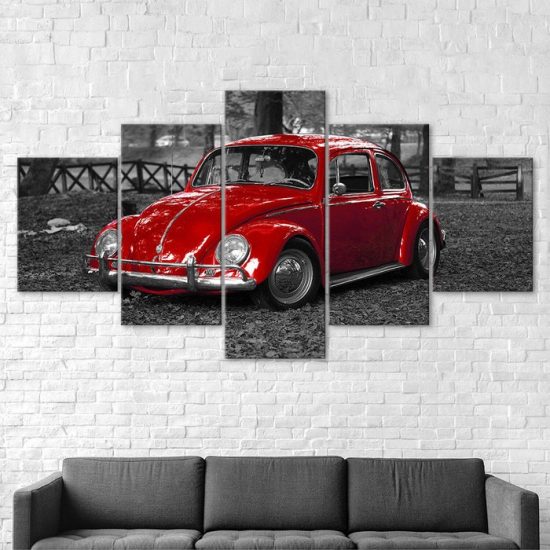 Classic Red Car Canvas 5 Piece Five Panel Print Modern Wall Art Poster Wall Art Decor 2 1