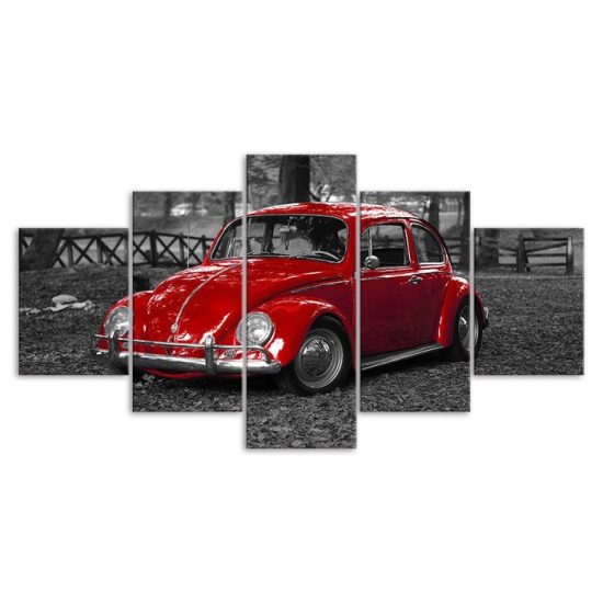 Classic Red Car Canvas 5 Piece Five Panel Print Modern Wall Art Poster Wall Art Decor 3 1