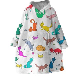 Colored Cats Hoodie Wearable Blanket WB1755 1