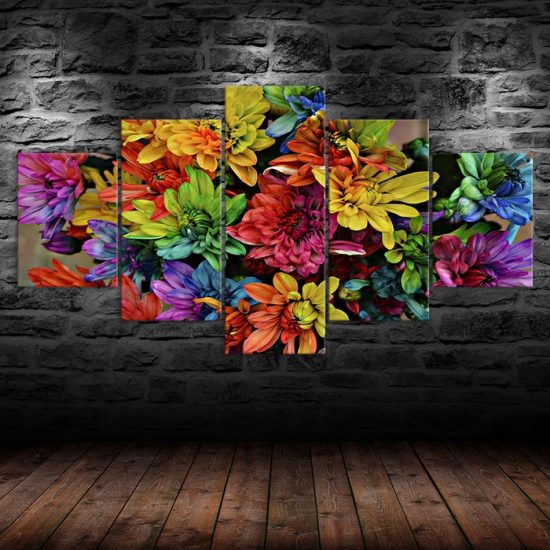 Colorful Abstract Flowers 5 Piece Five Panel Wall Canvas Print Modern Art Poster Wall Art Decor 1