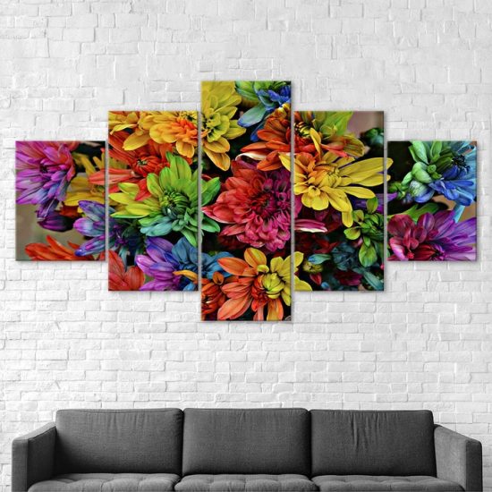 Colorful Abstract Flowers 5 Piece Five Panel Wall Canvas Print Modern Art Poster Wall Art Decor 2