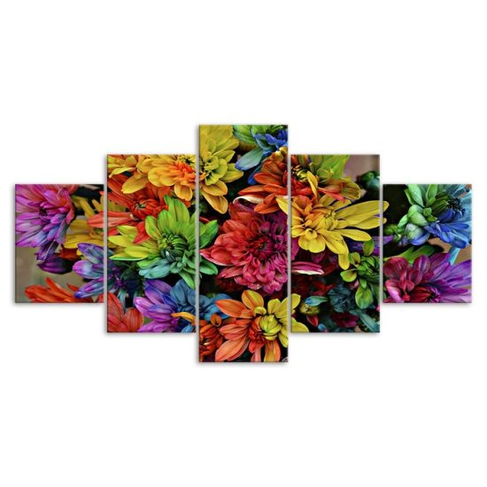 Colorful Abstract Flowers 5 Piece Five Panel Wall Canvas Print Modern Art Poster Wall Art Decor 3