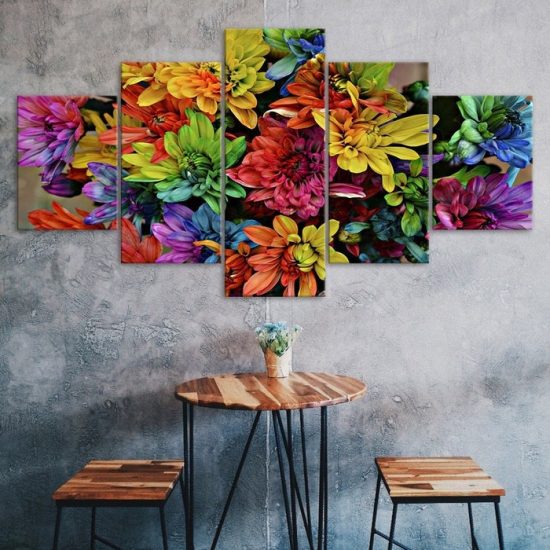 Colorful Abstract Flowers 5 Piece Five Panel Wall Canvas Print Modern Art Poster Wall Art Decor