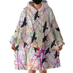 Colorful Bird Net Hoodie Wearable Blanket WB0261