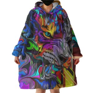Colorful Curve Art Wolf Hoodie Wearable Blanket WB0454