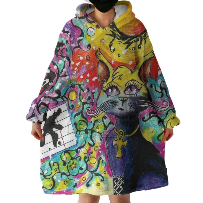 Colorful Curves Art Cat Hoodie Wearable Blanket WB0479