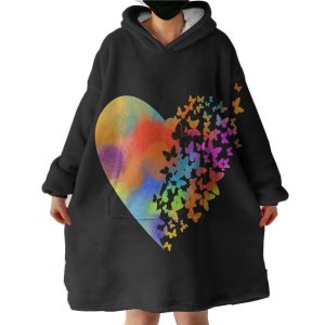 Colorful Faded Butterfly Heart Shape Hoodie Wearable Blanket WB0360