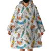 Colorful Feather & Dot Monogram White Hoodie Wearable Blanket WB0949