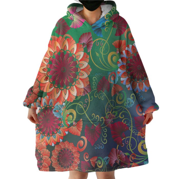 Colorful Flowers Hoodie Wearable Blanket WB0819