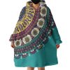 Colorful Geometric Cartoon Mandala Turquoise Theme Hoodie Wearable Blanket WB0522