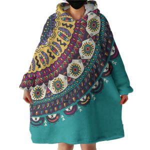 Colorful Geometric Cartoon Mandala Turquoise Theme Hoodie Wearable Blanket WB0522
