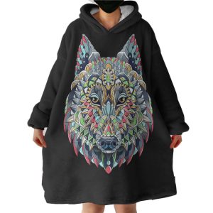 Colorful Geometric Grey Wolf Hoodie Wearable Blanket WB0535