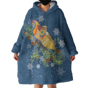 Colorful Geometric Sunbirds In Snow Navy Theme Hoodie Wearable Blanket WB0279