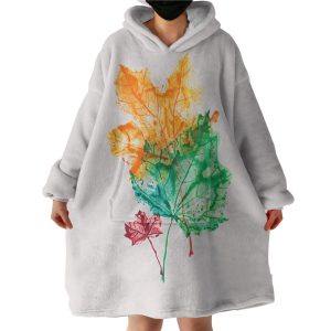 Colorful Maple Leaves White Theme Hoodie Wearable Blanket WB0266