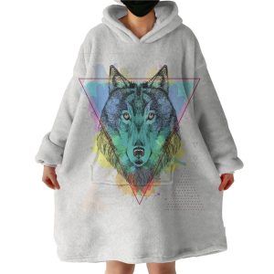 Colorful Splash Watercolor Wolf Hoodie Wearable Blanket WB0443