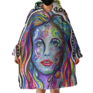 Colorful Watercolor Lady Hoodie Wearable Blanket WB0492