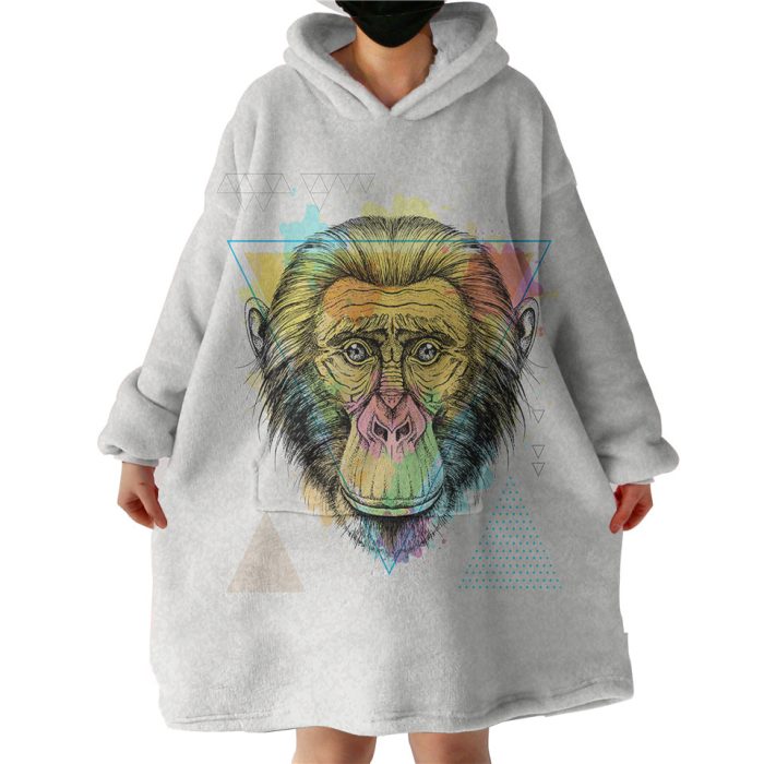 Colorful Watercolor Triangle Monkey Hoodie Wearable Blanket WB0273