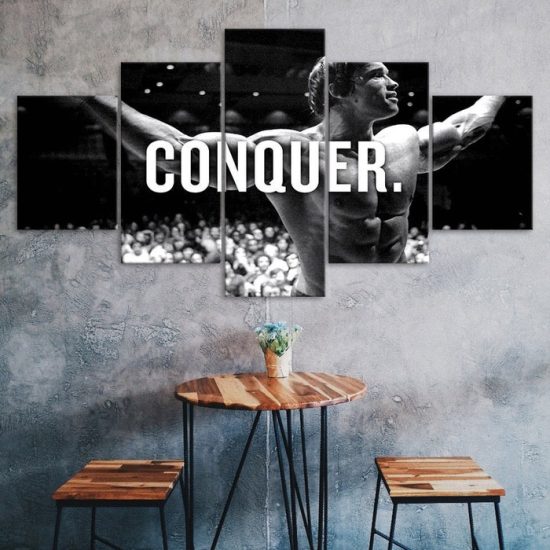 Conquer Bodybuilding Fitness Sport Motivation Poster 5 Piece Five Panel Wall Canvas Print Modern Poster Wall Art Decor