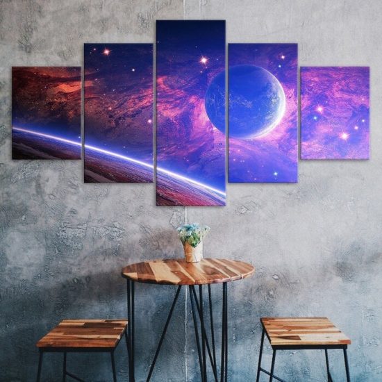 Cosmos Space Magical Universe Scenery 5 Piece Five Panel Canvas Print Modern Poster Wall Art Decor