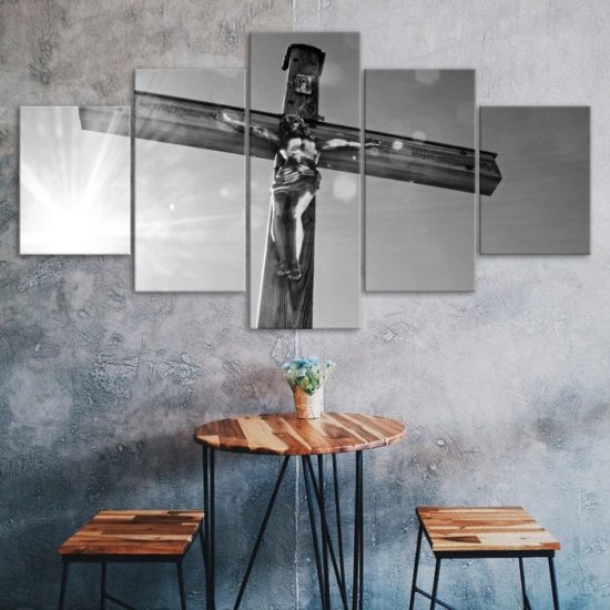 Cross Jesus Christ Religious 5 Piece Five Panel Wall Canvas Print Modern Art Poster Wall Art Decor