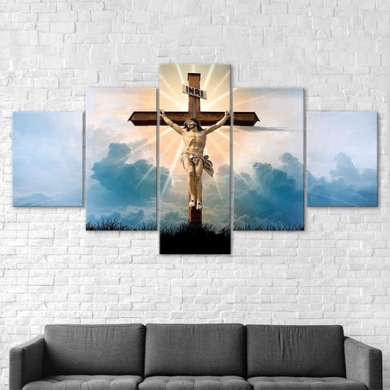 Crucifixion Jesus Christ 5 Piece Five Panel Wall Canvas Print Modern Art Poster Wall Art Decor 2