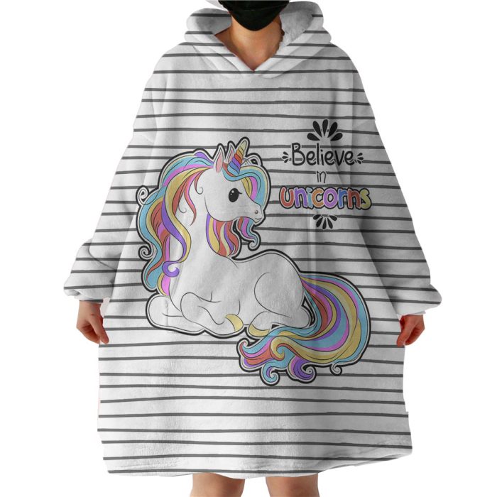 Cute Colorful Unicorn Stripes Hoodie Wearable Blanket WB0215