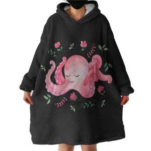Cute Floral Pink Octopus Hoodie Wearable Blanket WB0455
