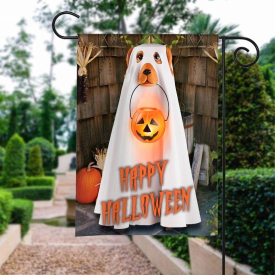 Cute Ghost Dog In Halloween Costume Personalized Garden Flag House Flag Double Sided Home Design Outdoor Porch