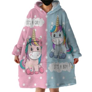Cute Girl & Boy Cartoon Unicorn Hoodie Wearable Blanket WB0933