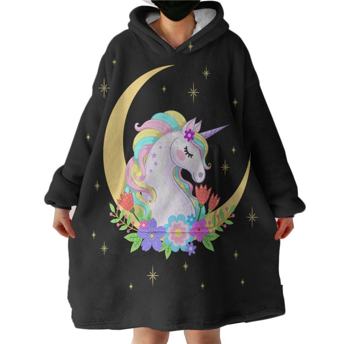 Cute Half Moon Cartoon Unicorn Hoodie Wearable Blanket WB0615