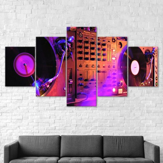 DJ Night Club Music Turntable 5 Piece Five Panel Canvas Print Modern Wall Art Poster Wall Art Decor 2