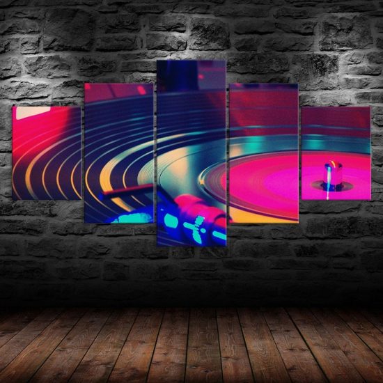 DJ Turntable Vivid Picture Night Club Scene 5 Piece Five Panel Canvas Print Modern Wall Art Poster Wall Art Decor 1