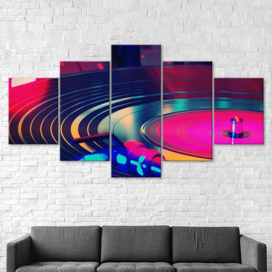 DJ Turntable Vivid Picture Night Club Scene 5 Piece Five Panel Canvas Print Modern Wall Art Poster Wall Art Decor 2