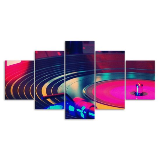 DJ Turntable Vivid Picture Night Club Scene 5 Piece Five Panel Canvas Print Modern Wall Art Poster Wall Art Decor 3