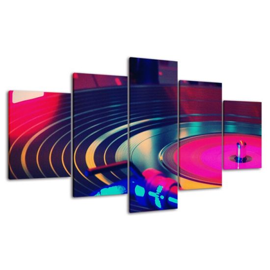 DJ Turntable Vivid Picture Night Club Scene 5 Piece Five Panel Canvas Print Modern Wall Art Poster Wall Art Decor 4