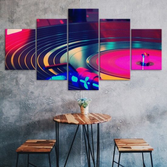 DJ Turntable Vivid Picture Night Club Scene 5 Piece Five Panel Canvas Print Modern Wall Art Poster Wall Art Decor