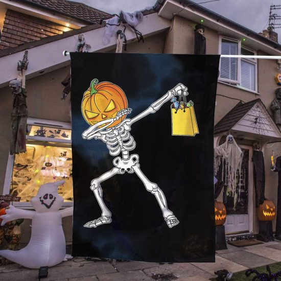 Dabbing Skeleton Pumpkin Halloween Personalized Garden Flag House Flag Double Sided Home Design Outdoor Porch