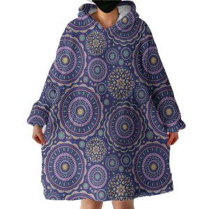 Dark Blue Mandala Hoodie Wearable Blanket WB0971