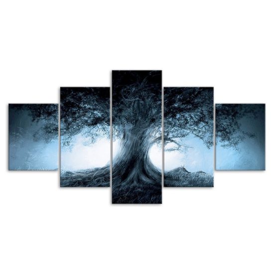 Dark Forest Fantasy Tree Shadow 5 Piece Five Panel Wall Canvas Print Modern Art Poster Wall Art Decor 3