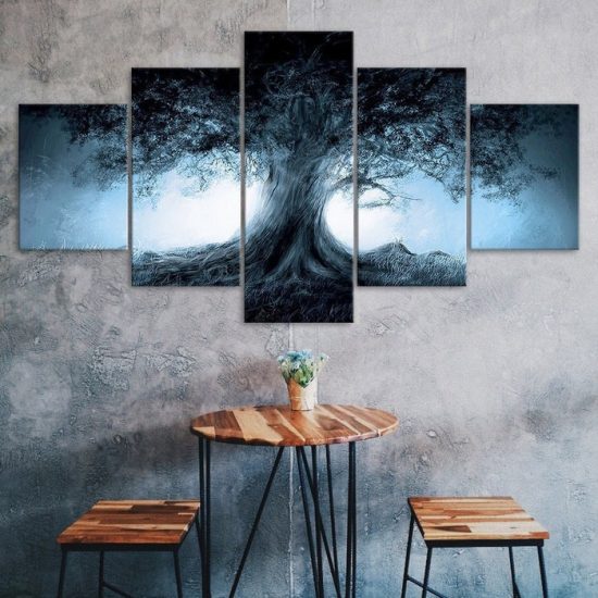 Dark Forest Fantasy Tree Shadow 5 Piece Five Panel Wall Canvas Print Modern Art Poster Wall Art Decor