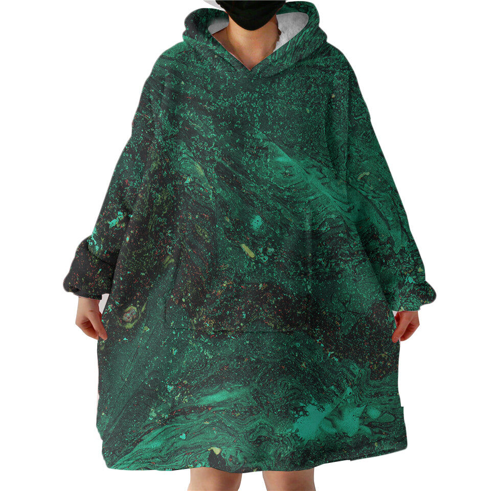 Dark Green Waves Theme Hoodie Wearable Blanket WB0033