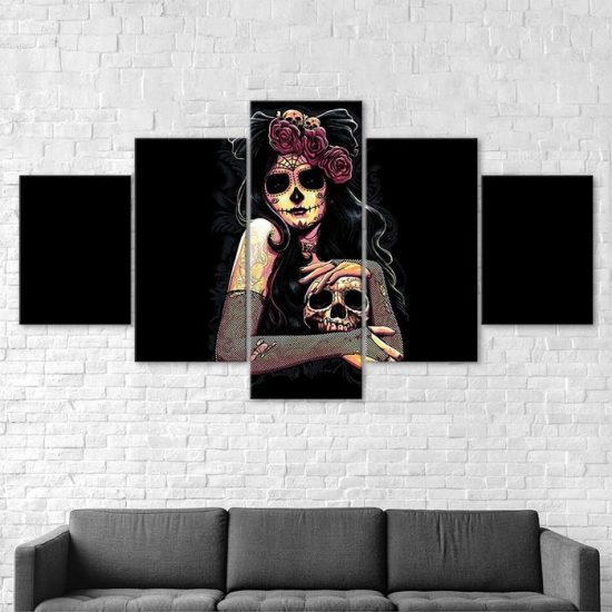 Day Of The Dead Face Skull 5 Piece Five Panel Wall Canvas Print Modern Art Poster Wall Art Decor 2