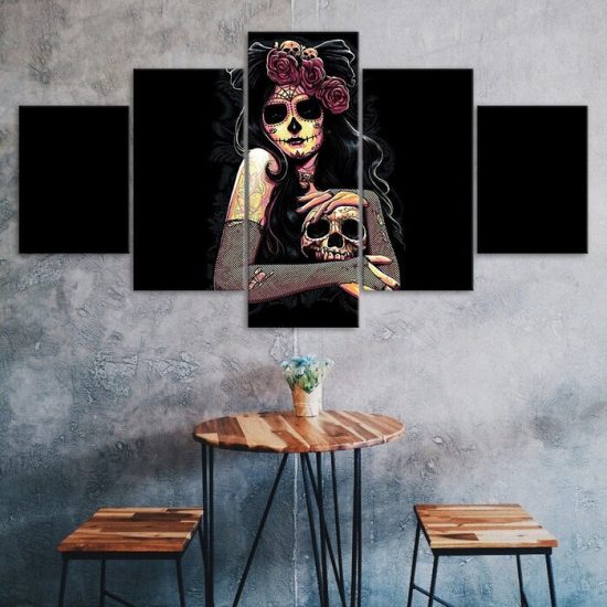 Day Of The Dead Face Skull 5 Piece Five Panel Wall Canvas Print Modern Art Poster Wall Art Decor