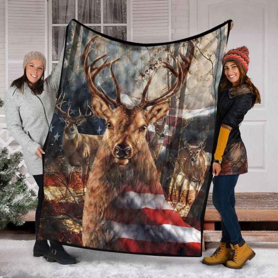 Deer America Blanket - Animal Blanket Anniversary Gift Birthday Gift Sherpa Blanket Fleece Blanket