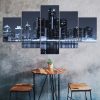 Detroit Michigan Cityscape Skyline Dark Night 5 Piece Five Panel Wall Canvas Print Modern Art Poster Wall Art Decor