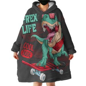 Dinosaur On The Skateboard Hoodie Wearable Blanket WB1240