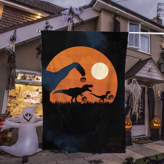 Dinosaur T-Rex Pumpkin Halloween Personalized Garden Flag House Flag Double Sided Home Design Outdoor Porch