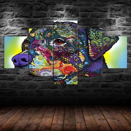 Dog Animal Trippy Psychedelic Painting Scene 5 Piece Five Panel Wall Canvas Print Modern Poster Wall Art Decor 1