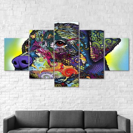 Dog Animal Trippy Psychedelic Painting Scene 5 Piece Five Panel Wall Canvas Print Modern Poster Wall Art Decor 2