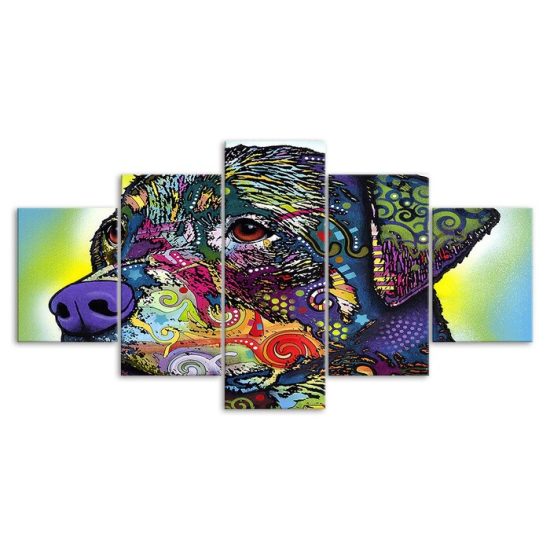 Dog Animal Trippy Psychedelic Painting Scene 5 Piece Five Panel Wall Canvas Print Modern Poster Wall Art Decor 3